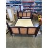 Image 1 : DARK FINISH QUEENSIZE BEDFRAME WITH RATTAN INSERT AND BOXSPRING