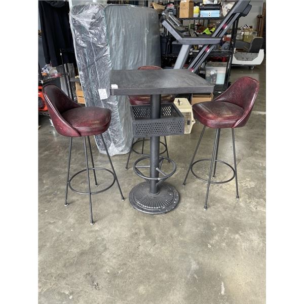 BAR HEIGHT TABLE W/ 3 LEATHER BAR STOOLS