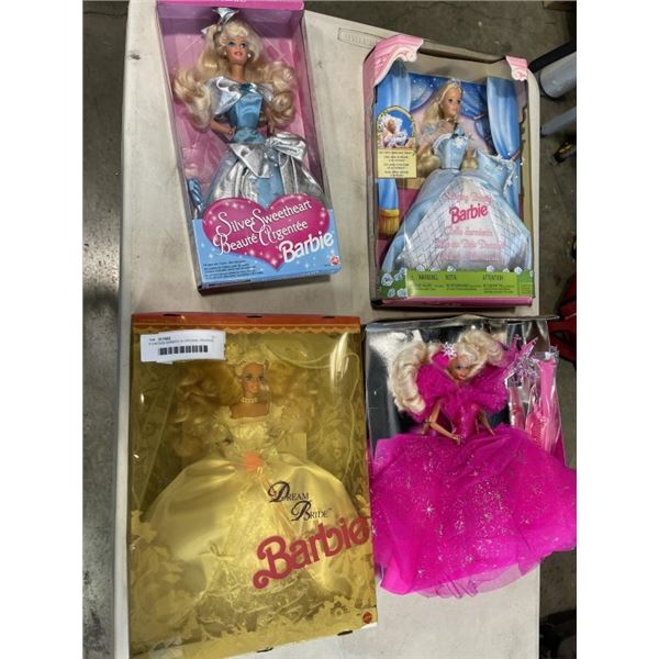 4 VINTAGE BARBIES IN ORIGNAL PACKAGE, 1 OUT OF BOX - 1998 SLEEPING BEAUTY, 1991 DREAM BRIDE, 1994 SI