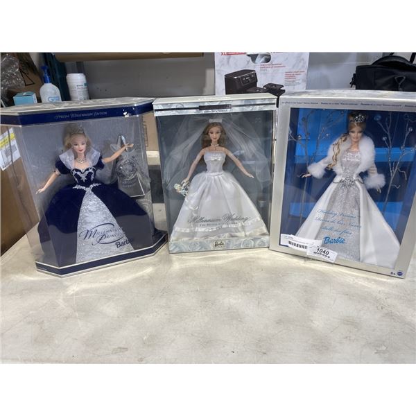 3 VINTAGE BARBIES IN ORIGNAL PACKAGE, - SPECIAL EDITION 1999 MILLENNIUM PRINCESS, 2000 WEDDING, AND 