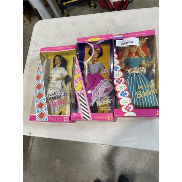 3 VINTAGE BARBIES IN ORIGNAL PACKAGE - DOLLS OF THE WORLD COLLECTION 1992 NATIVE AMERICAN, 1993 DUTC