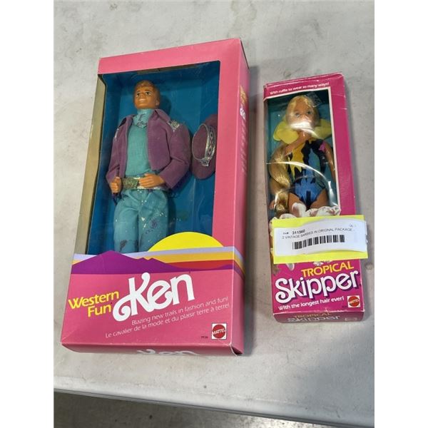 2 VINTAGE BARBIES IN ORIGNAL PACKAGE - WESTERN FUN KEN AND 1985 TROPICAL SKIPPER