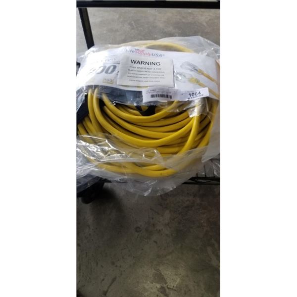 AS NEW LIFESUPPLY 200FT YELLOW  INDOOR OUTDOOR 3 WIRE GROUNDED AND LIGHTED EXTENSION CORD, 10AWG
