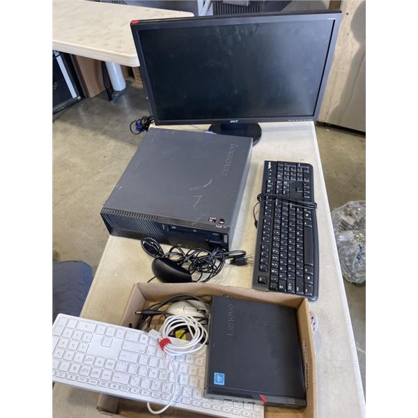 2 COMPUTERS, KEYBOARDS AND 1 MONITOR - UNTESTED