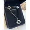 Image 2 : NEW PLATINUM PLATED SAPPHIRE BLUE SIMULATED DIAMOND (CZ) CIRCLE 2 PIECE SET, CHAIN 16-18" LONG