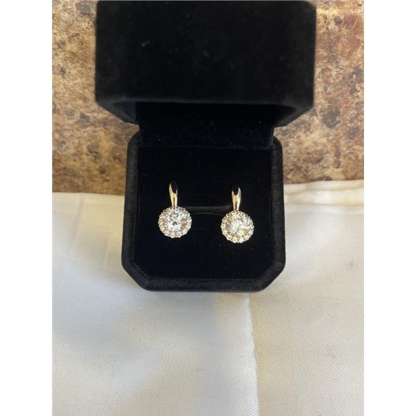 NEW 18K GOLD PLATED 1.0CT EACH SIMULATED DIAMOND (CZ) HALO LEVERBACK EARRINGS