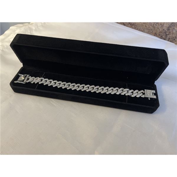NEW PLATINUM PLATED 14.0MM ICED OUT CUBAN LINK BRACELET 8" LONG
