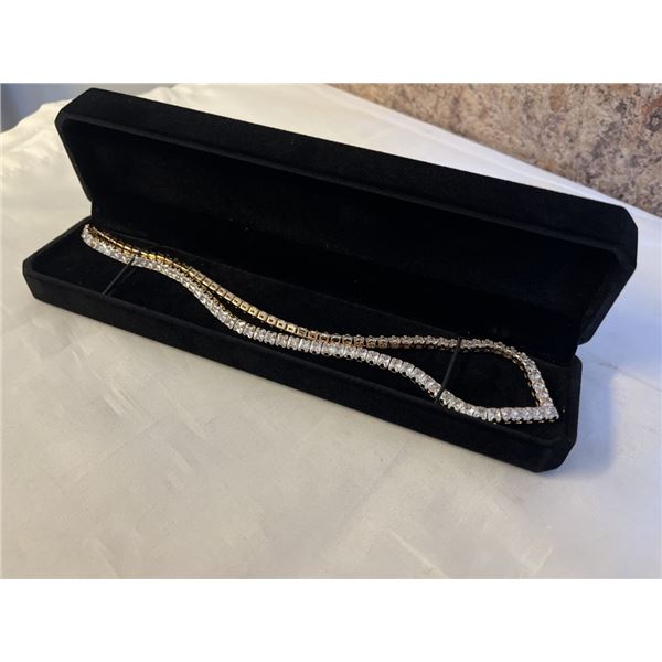 NEW 18K GOLD PLATED 4.0MM PRINCESS CUT SIMULATED DIAMOND (CZ) TENNIS NECKLACE 18" LONG