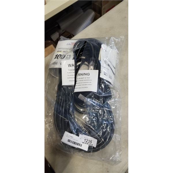 AS NEW LIFESUPPLY 100FT BLACK  INDOOR OUTDOOR 3 WIRE GROUNDED AND LIGHTED EXTENSION CORD, 12AWG