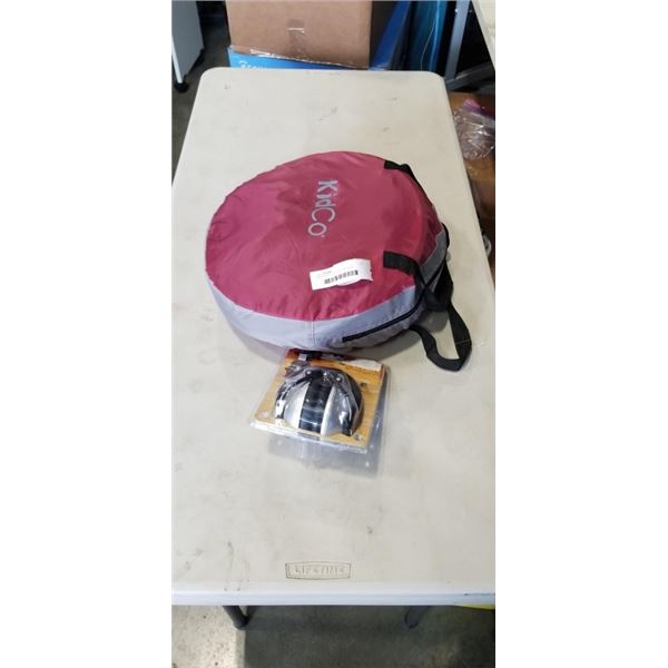 KIDS POPUP PLAY TENT AND NEW EARMUFFS