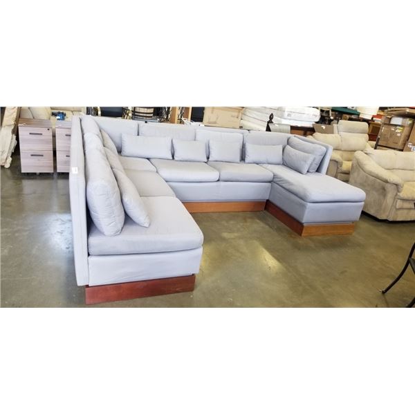 3 PIECE U-SHAPE GREY SECTIONAL SOFA - BASES COME OFF, APPROX 8FT x 11FT x 5FT