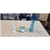 Image 1 : MID CENTURY BLUE ART GLASS VASE AND 2 PORCELAIN FIGURES