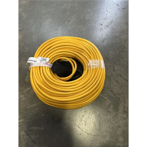 AS NEW LIFESUPPLY 200FT YELLOW  INDOOR OUTDOOR 3 WIRE GROUNDED AND LIGHTED EXTENSION CORD, 12AWG