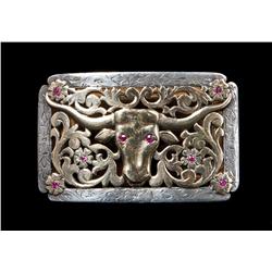 Important Buck Jones’ Personal Edward H. Bohlin Filigreed Longhorn and Ruby Buckle