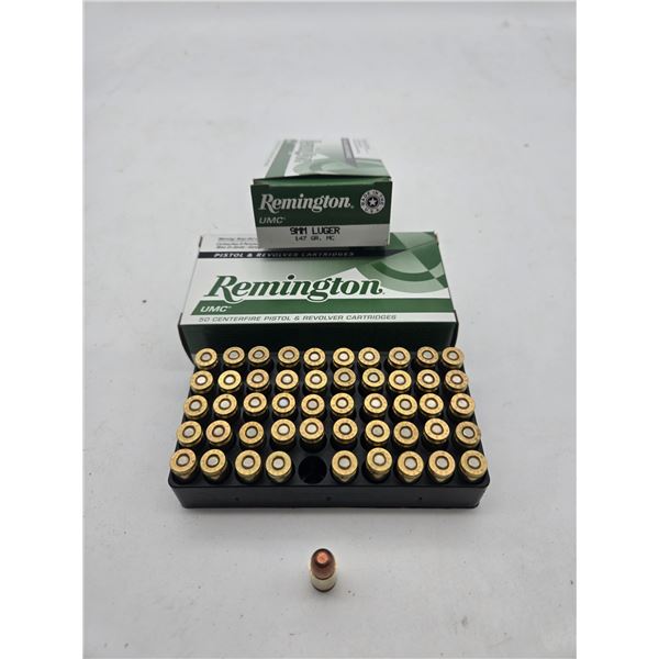 2 boxes of remington 9mm luger ammunition (c64)