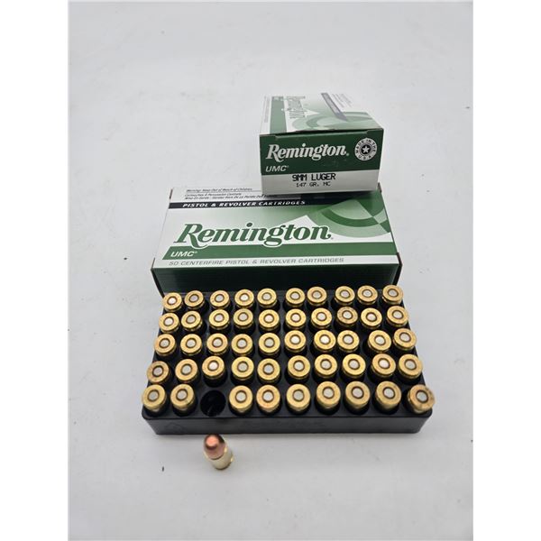 2 boxes of remington 9mm luger ammunition (c64)
