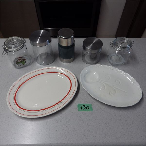 Oval serving platters & glass jars