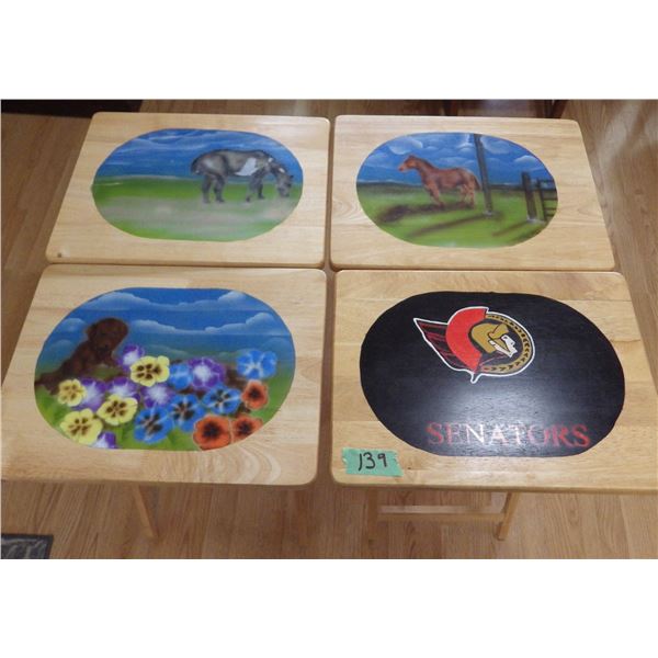 wood TV tables - folding with hand painted scenes