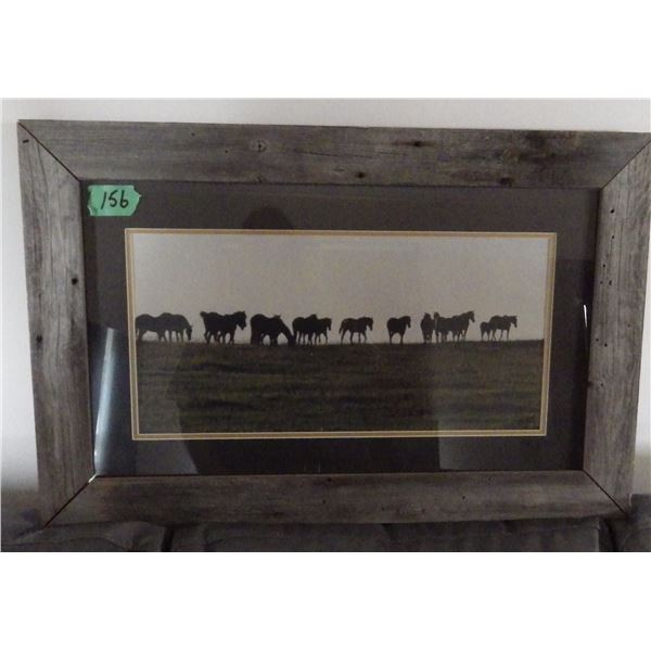 photograph of horses framed with barnwood -- Photographed by Brian Bailey of Neepawa