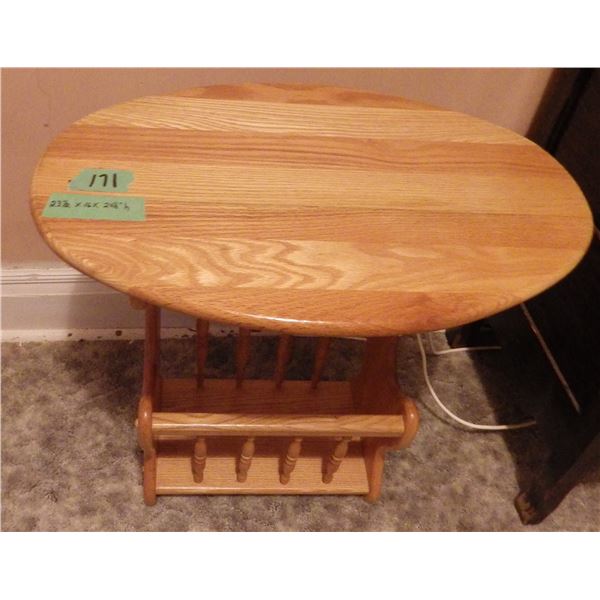 small wood Oval side table / magazine rack