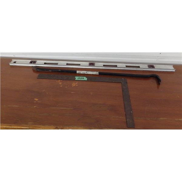 aluminum level , Pry bar , framing square