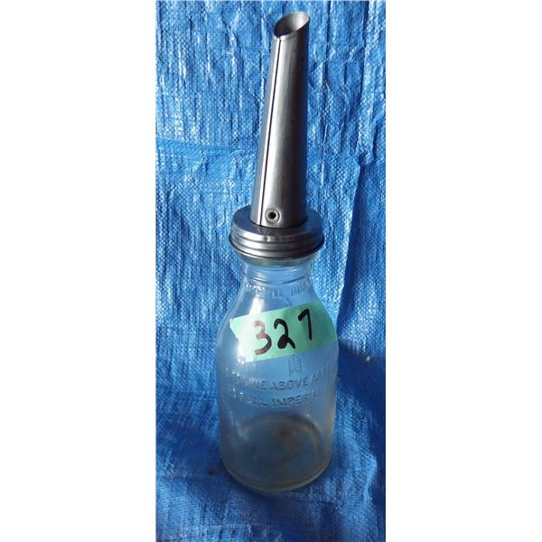 antique ECO service station oil spout and glass jar with embossed markings