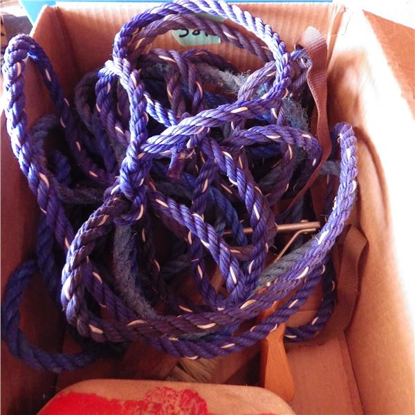 Lot of rope , brushes, curry combs etc