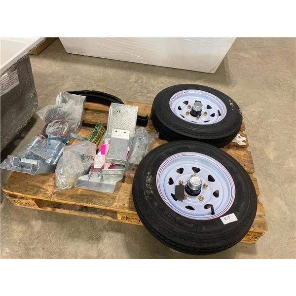 TRAILER WHEELS, TIRES, SPRINGS, FENDERS, WIRING TAILIGHTS AND HITCH