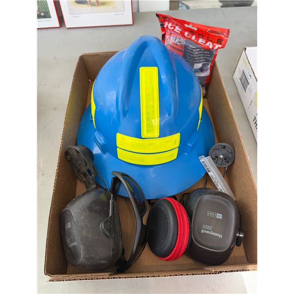 Work hat and ear protection and ice cleat