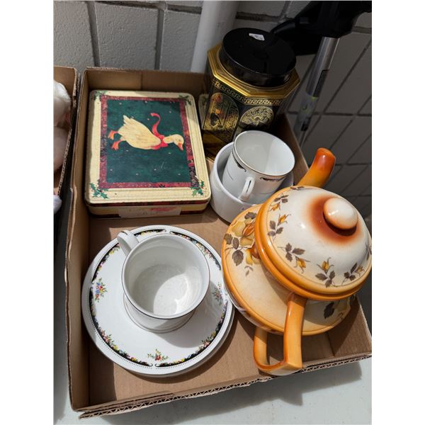 Tins, teapot, etc