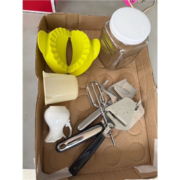 Cheese slicers, glass jar, and other items