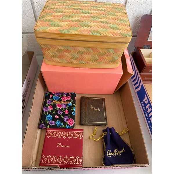 Photo albums, and sewing basket