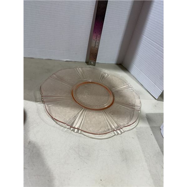 Macbeth-Evans pink depression glass salver platter in the American Sweetheart pattern