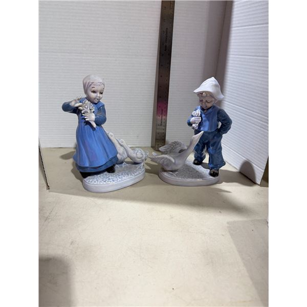 vintage Holland Mold porcelain figurines goose on one has been repaired see Picture