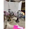 Image 1 : stained glass table lamps features a vibrant dragonfly and floral c with a bronze-toned base