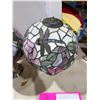 Image 2 : stained glass table lamps features a vibrant dragonfly and floral c with a bronze-toned base
