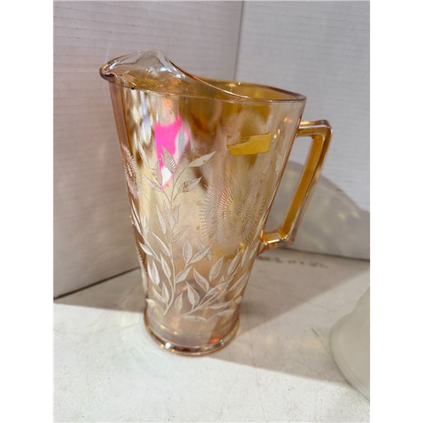 vintage Jeannette Glass pitcher in the Cosmos pattern