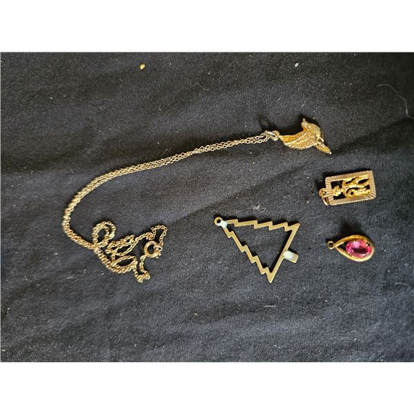 4 pendants, one marked 10K