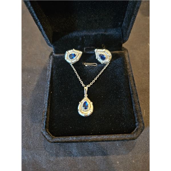 Blue halo Earring & necklace set - 16-18" long