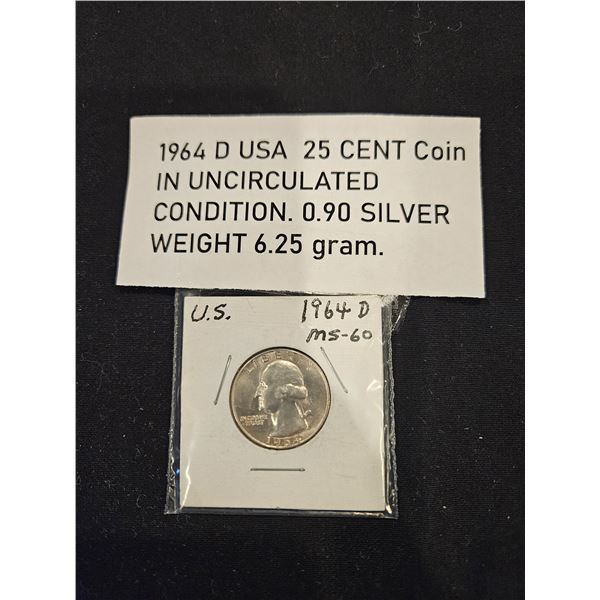 1964 USA 25 cent coin - Silver