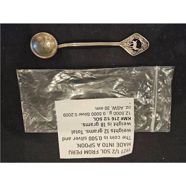 1927 1/2 Peruvian sol made into spoon