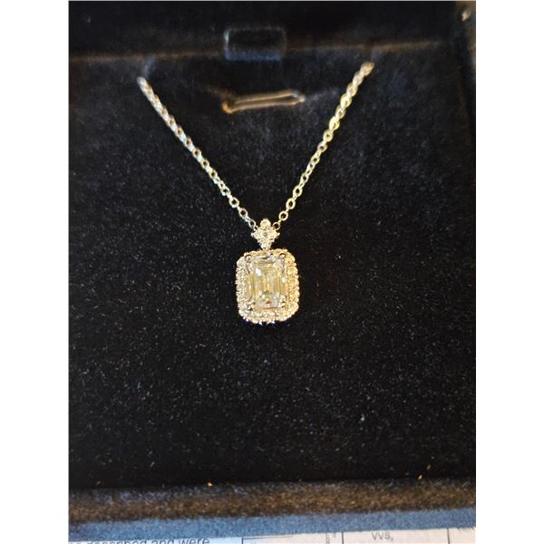 1.0ct Emerald cut halo necklace