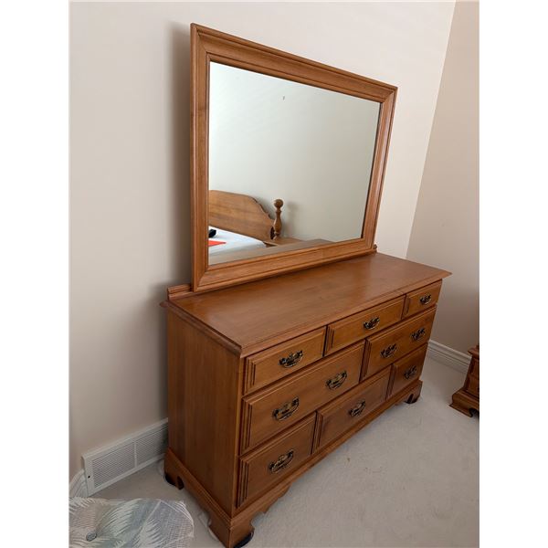 Roxton dresser and mirror 57x18x32 and double headboard