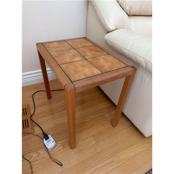 teak  & tile side table Made in Denmark 20.5x14.5x19.5