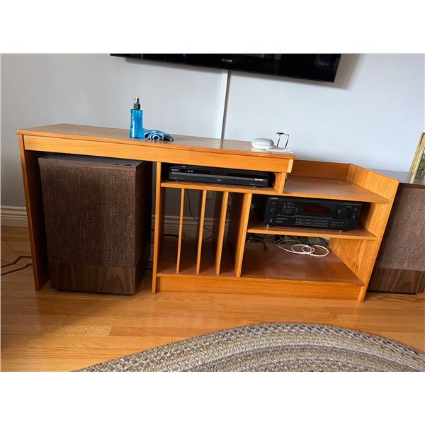 Teak adjustable entertainment stand