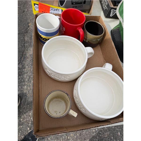 Soup bowls, and mugs