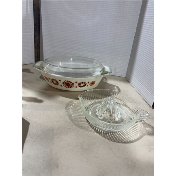 Made in England, baking dish and juicer has chip