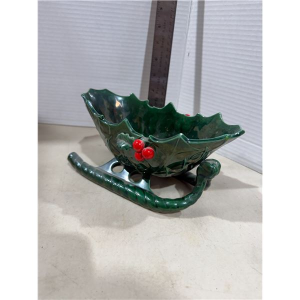 Vintage Lefton holly Berry sleigh candy dish