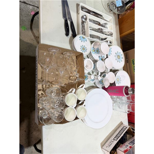 Dishes, glasses, cutlery, knives, etc.