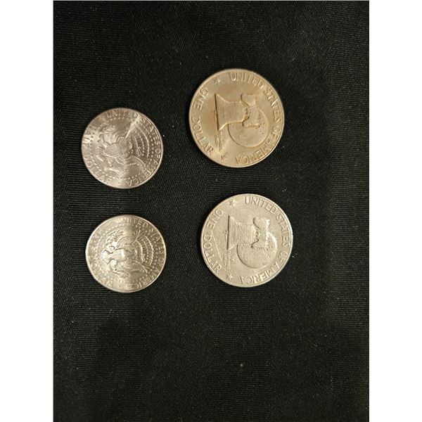 2x USA $1 & 2x USA half dollar coins